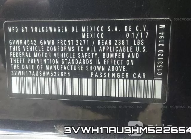 3VWH17AU3HM522654