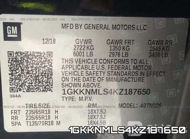 1GKKNMLS4KZ187650