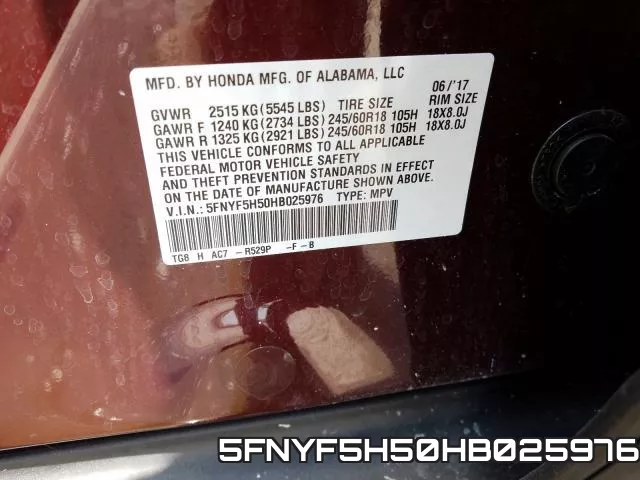 5FNYF5H50HB025976