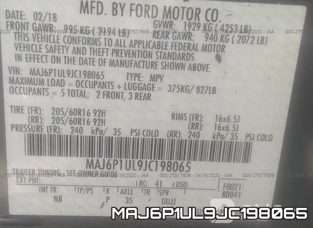 MAJ6P1UL9JC198065