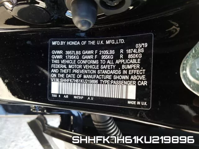 SHHFK7H61KU219896