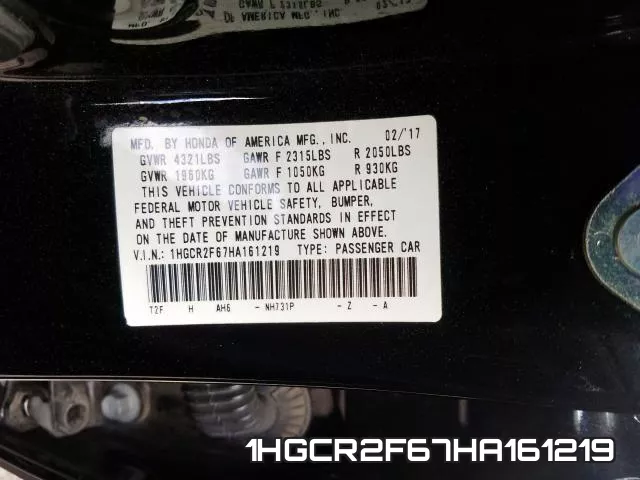 1HGCR2F67HA161219