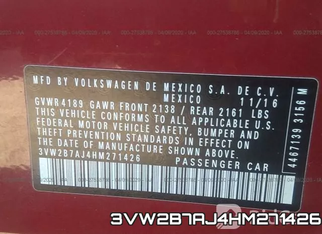 3VW2B7AJ4HM271426