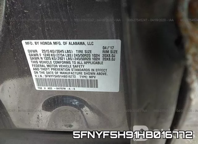 5FNYF5H91HB016772