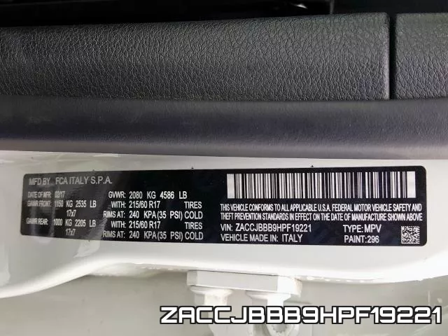 ZACCJBBB9HPF19221