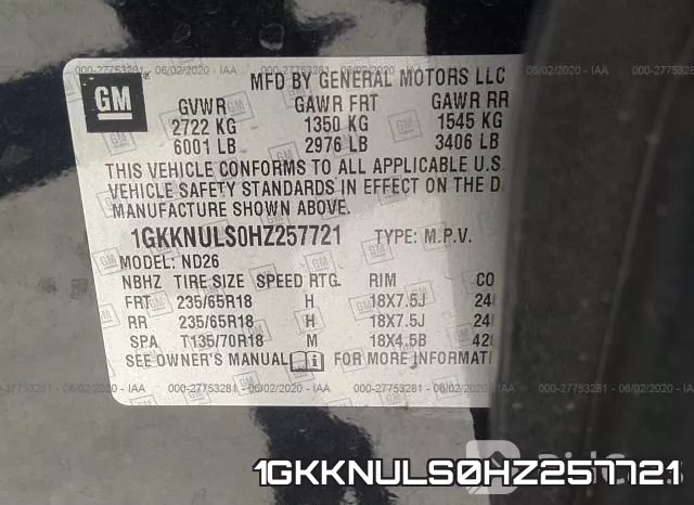 1GKKNULS0HZ257721