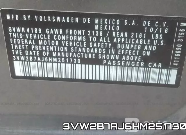 3VW2B7AJ6HM251730