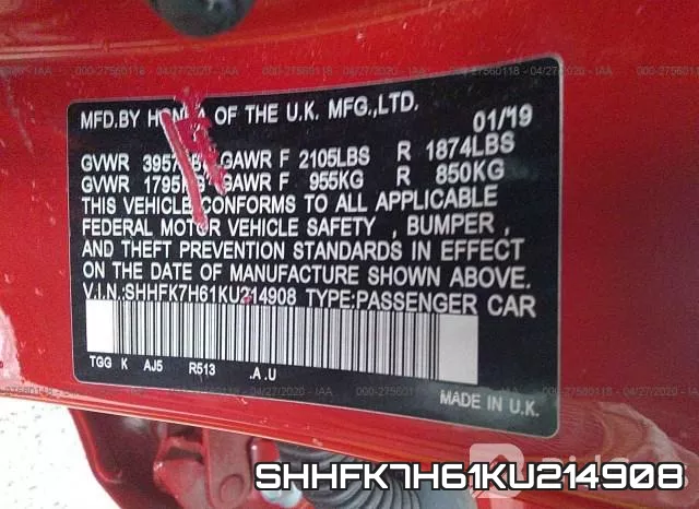SHHFK7H61KU214908