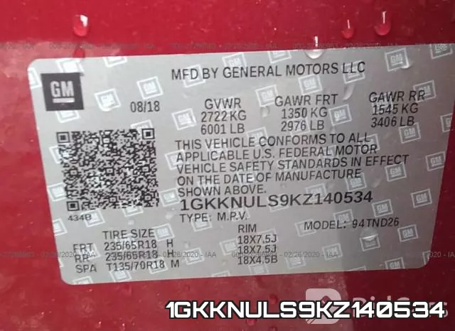 1GKKNULS9KZ140534