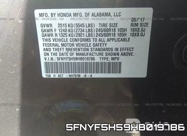 5FNYF5H59HB019786