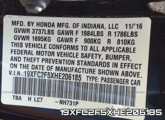 19XFC2F5XHE206185