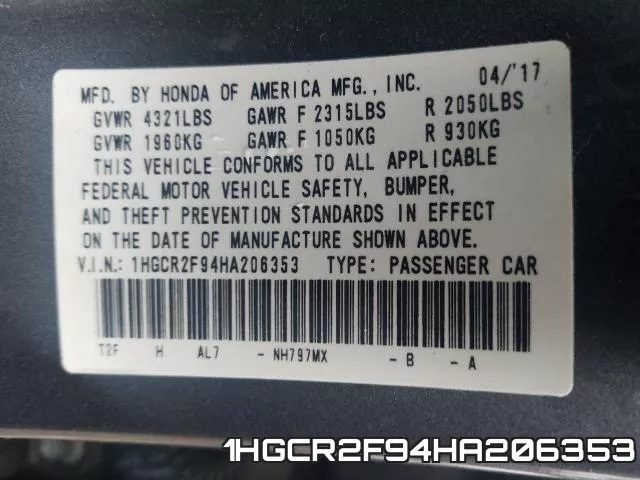 1HGCR2F94HA206353