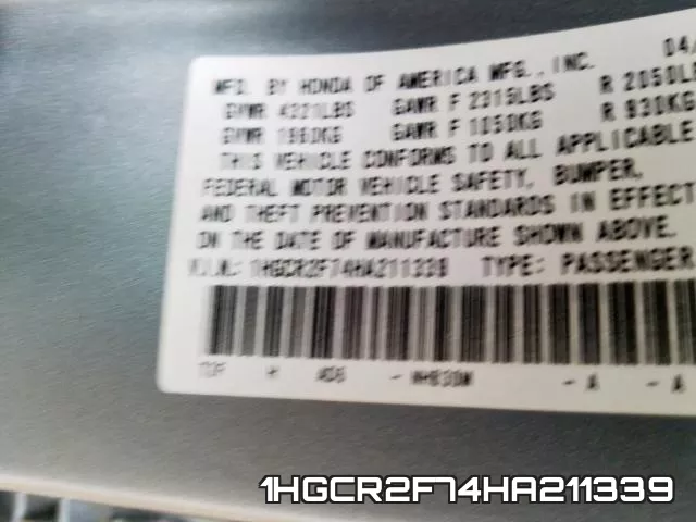 1HGCR2F74HA211339