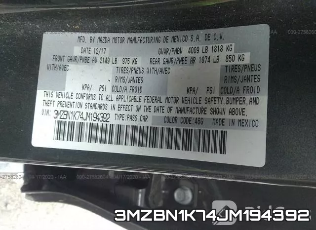 3MZBN1K74JM194392