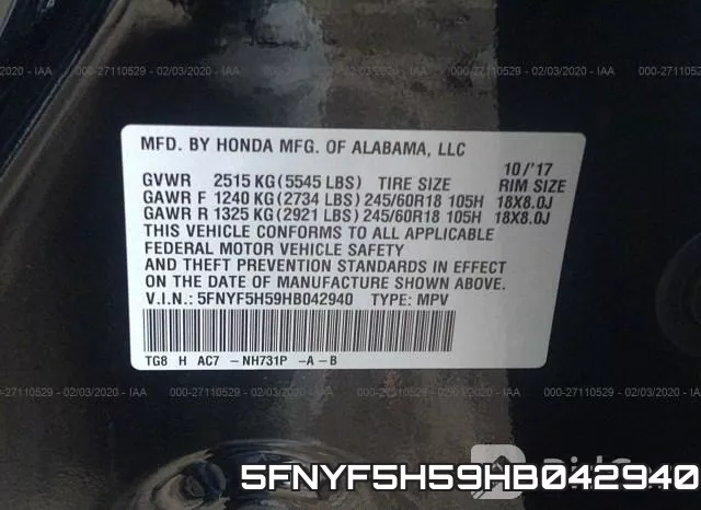 5FNYF5H59HB042940