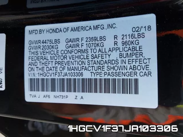 1HGCV1F37JA103306
