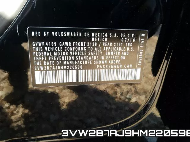 3VW2B7AJ9HM220598