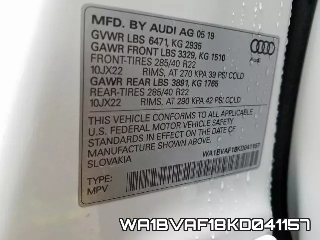WA1BVAF18KD041157