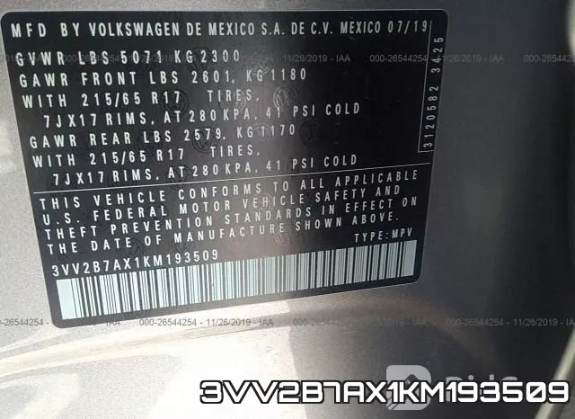 3VV2B7AX1KM193509