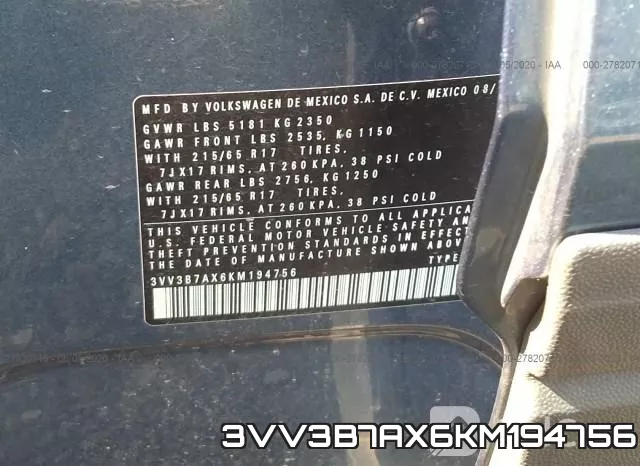 3VV3B7AX6KM194756