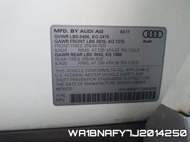 WA1BNAFY7J2014250