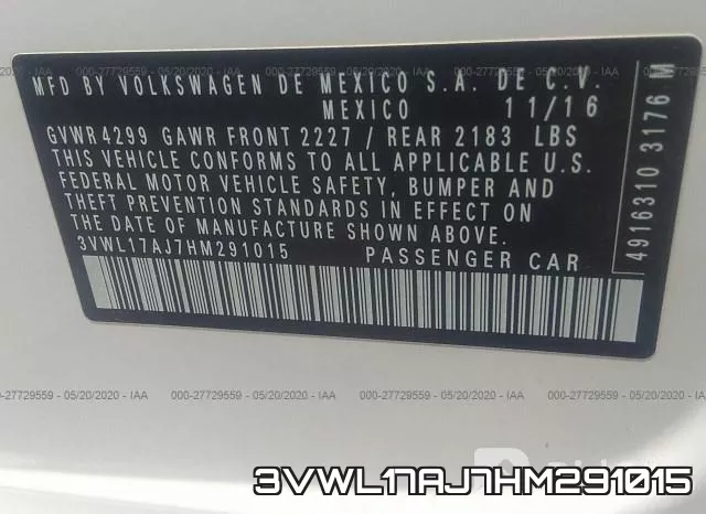 3VWL17AJ7HM291015