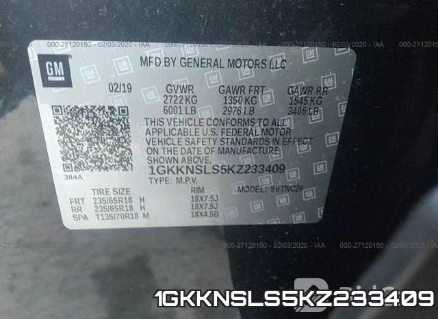 1GKKNSLS5KZ233409