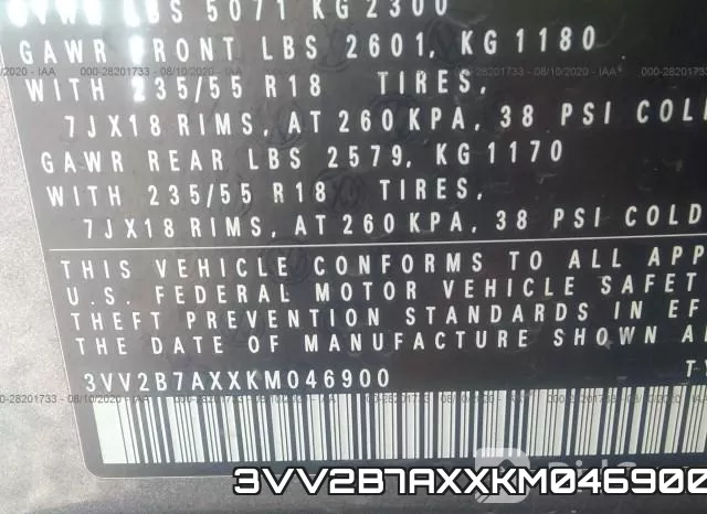 3VV2B7AXXKM046900