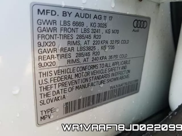 WA1VAAF78JD022099