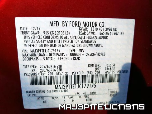MAJ3P1TE1JC179175