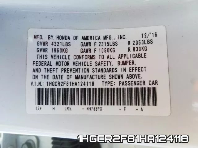 1HGCR2F81HA124118