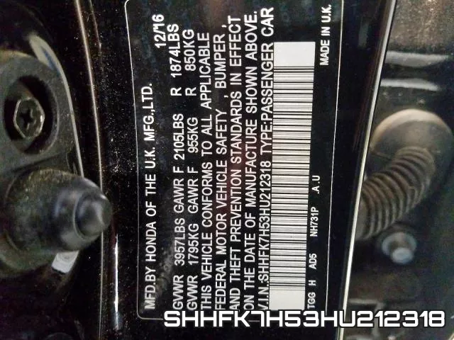SHHFK7H53HU212318
