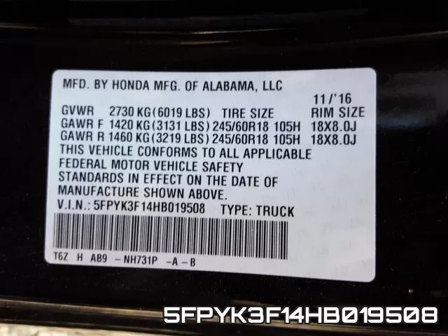 5FPYK3F14HB019508