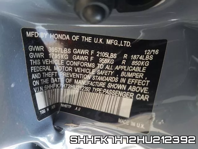 SHHFK7H72HU212392