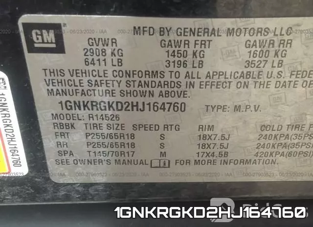 1GNKRGKD2HJ164760