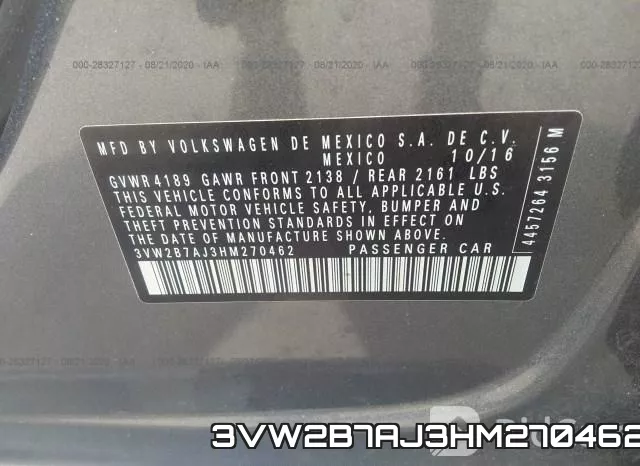 3VW2B7AJ3HM270462