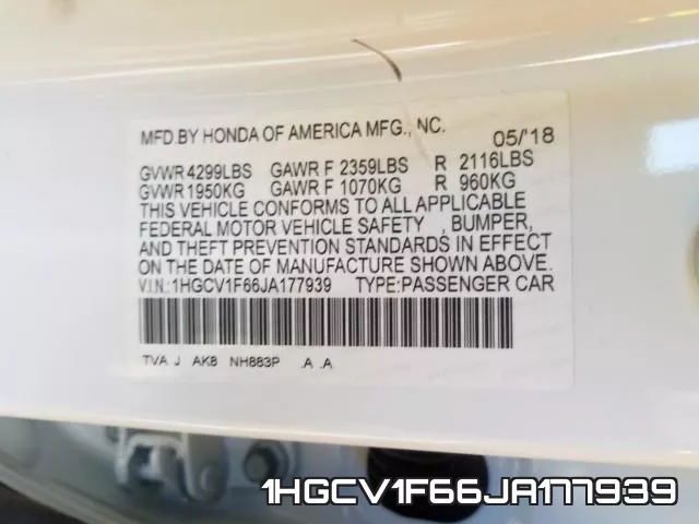 1HGCV1F66JA177939