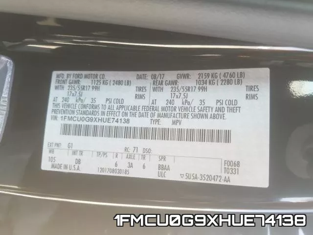 1FMCU0G9XHUE74138