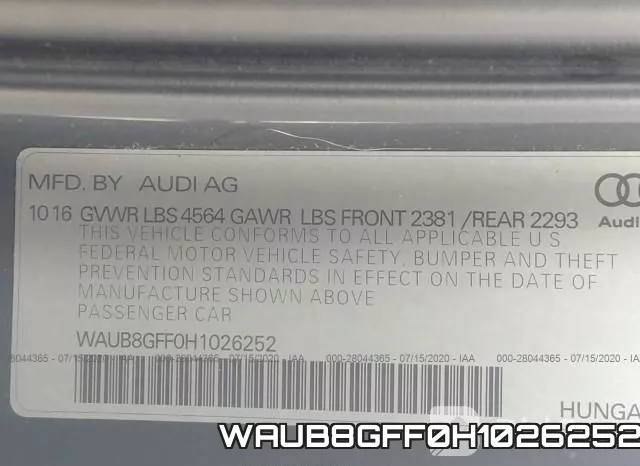 WAUB8GFF0H1026252