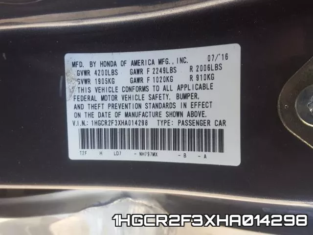 1HGCR2F3XHA014298