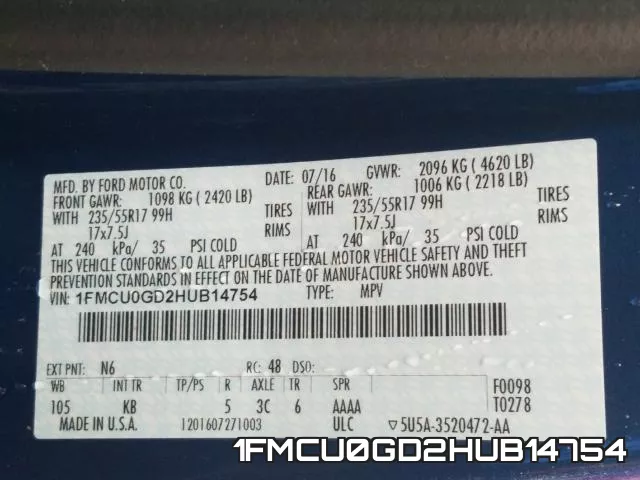 1FMCU0GD2HUB14754