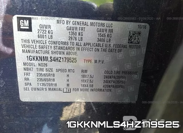1GKKNMLS4HZ179525