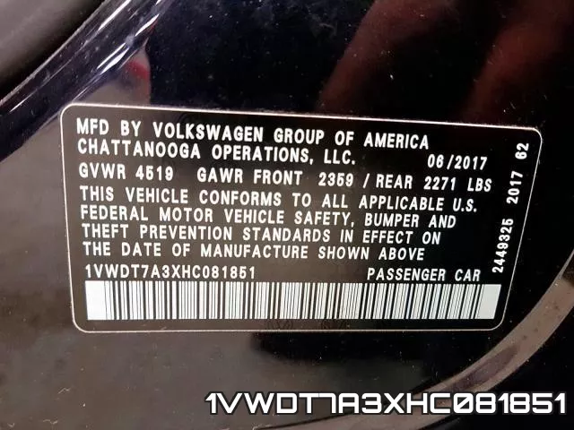 1VWDT7A3XHC081851