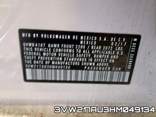 3VW217AU3HM049134
