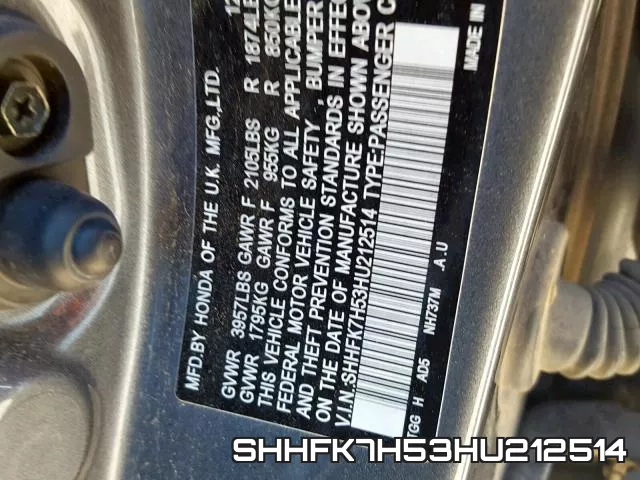 SHHFK7H53HU212514