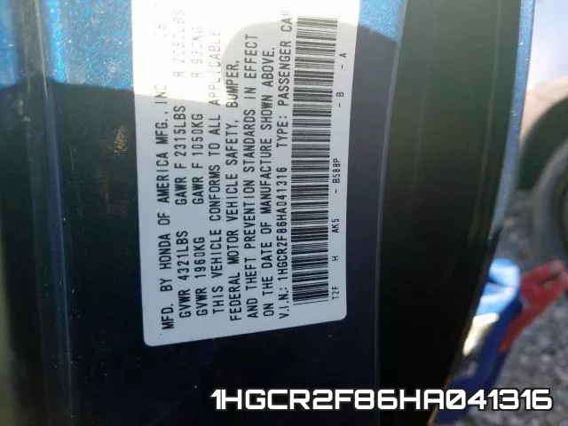 1HGCR2F86HA041316