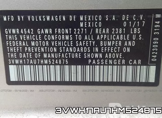 3VWH17AU7HM524875