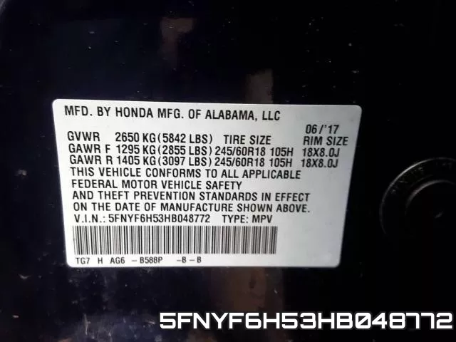 5FNYF6H53HB048772