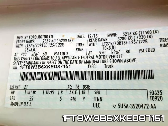 1FT8W3B6XKED87151