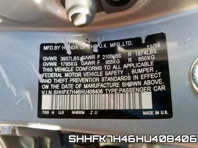 SHHFK7H46HU408406